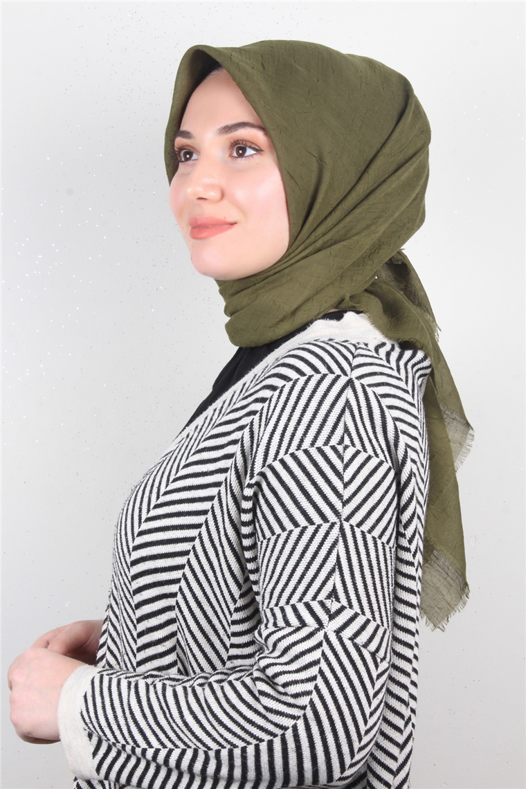 Bambu Kraşlı Eşarp 3081-18 Koyu Yağ Yeşili