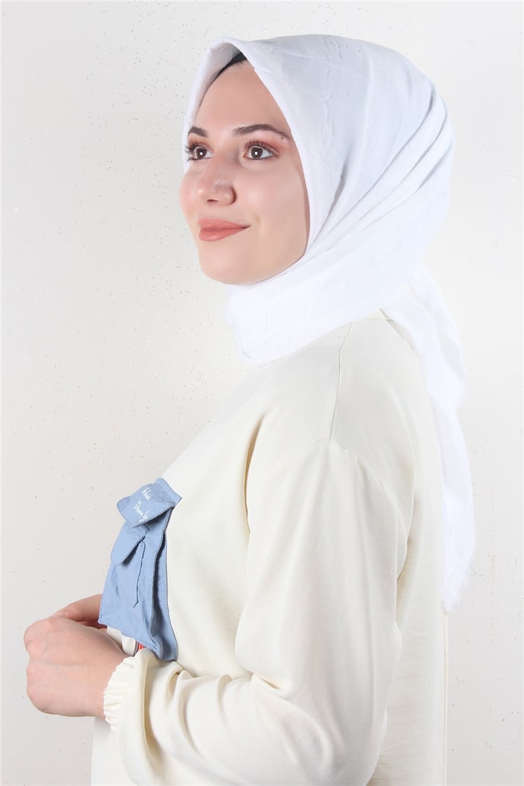 Bambu Kraşlı Eşarp 3081-3 Beyaz