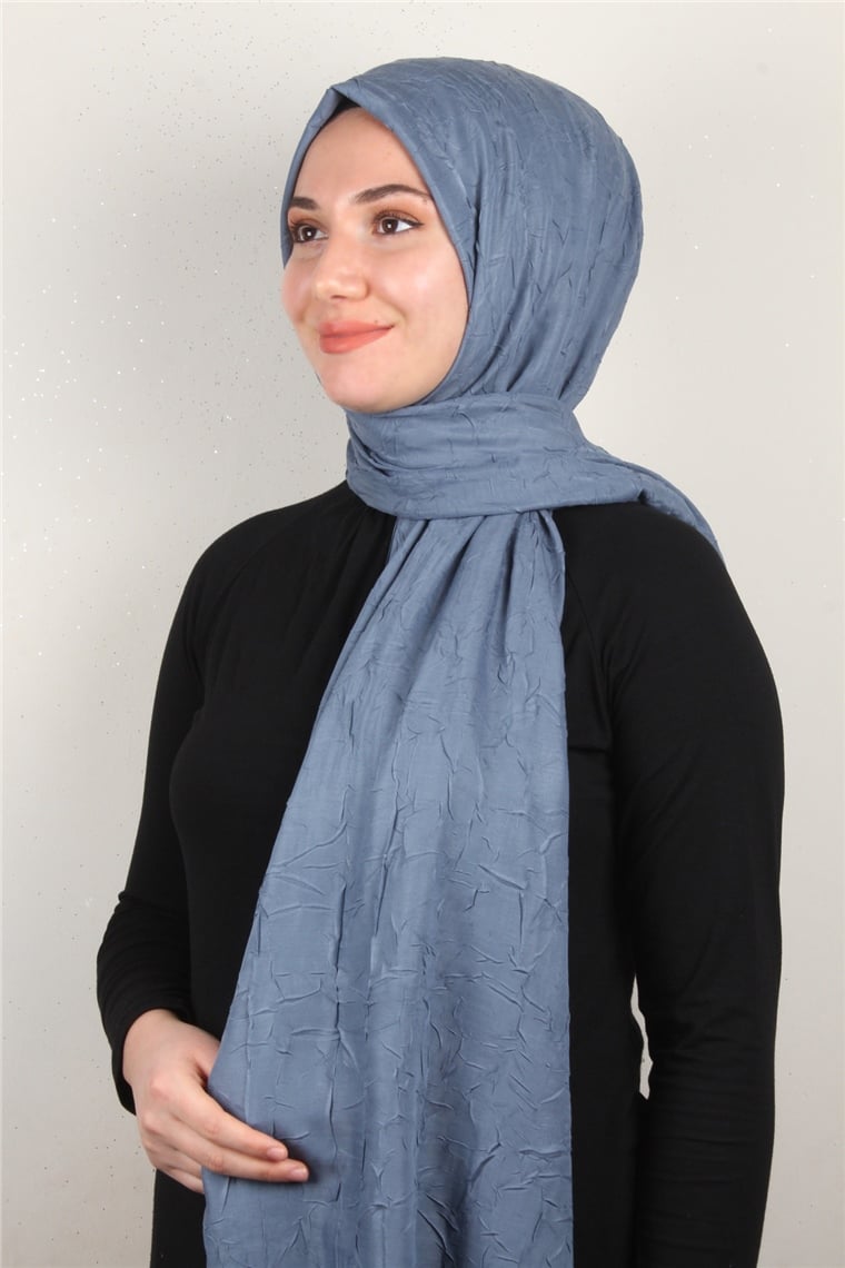 Bambu Kraşlı Şal 2724-108 Koyu Buz Mavisi