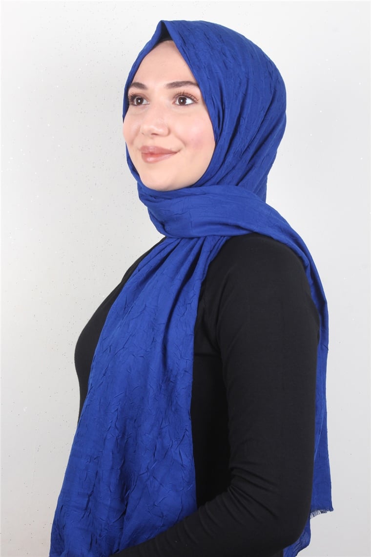 Bambu Kraşlı Şal 2724-49 Saks Mavisi