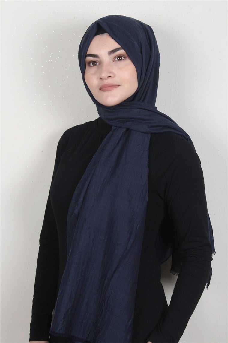 Bambu Kraşlı Şal 2724-8 Lacivert