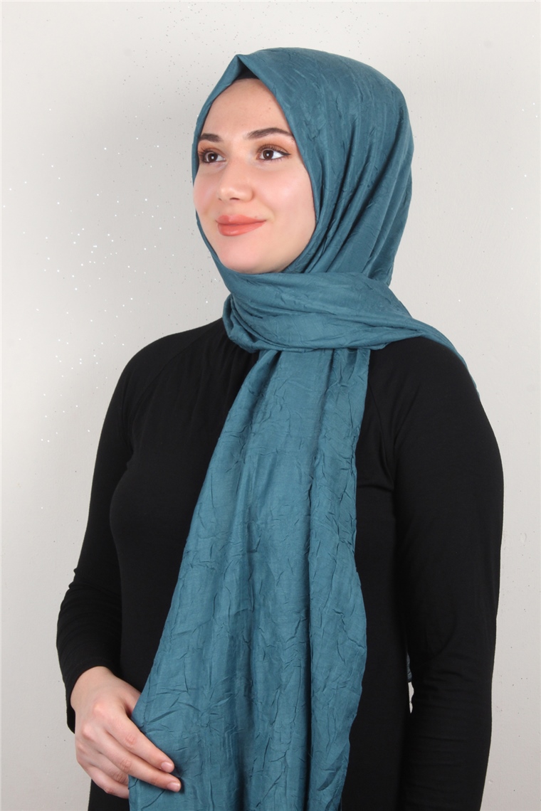 Bambu Kraşlı Şal 2724-85 Petrol Mavisi