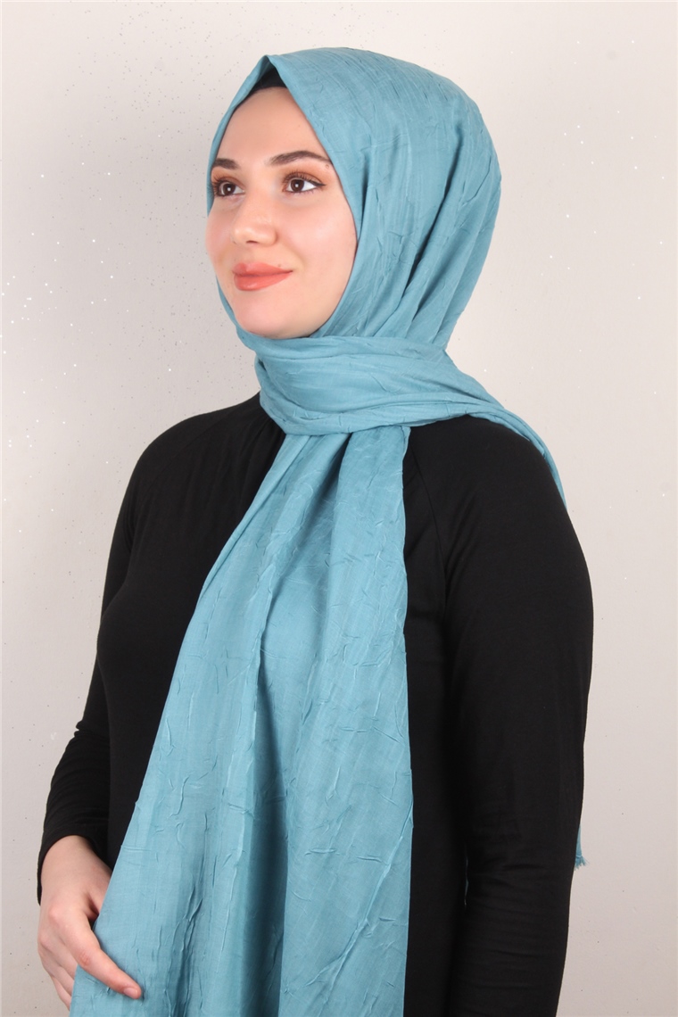 Bambu Kraşlı Şal 2724-86 Su Mavisi