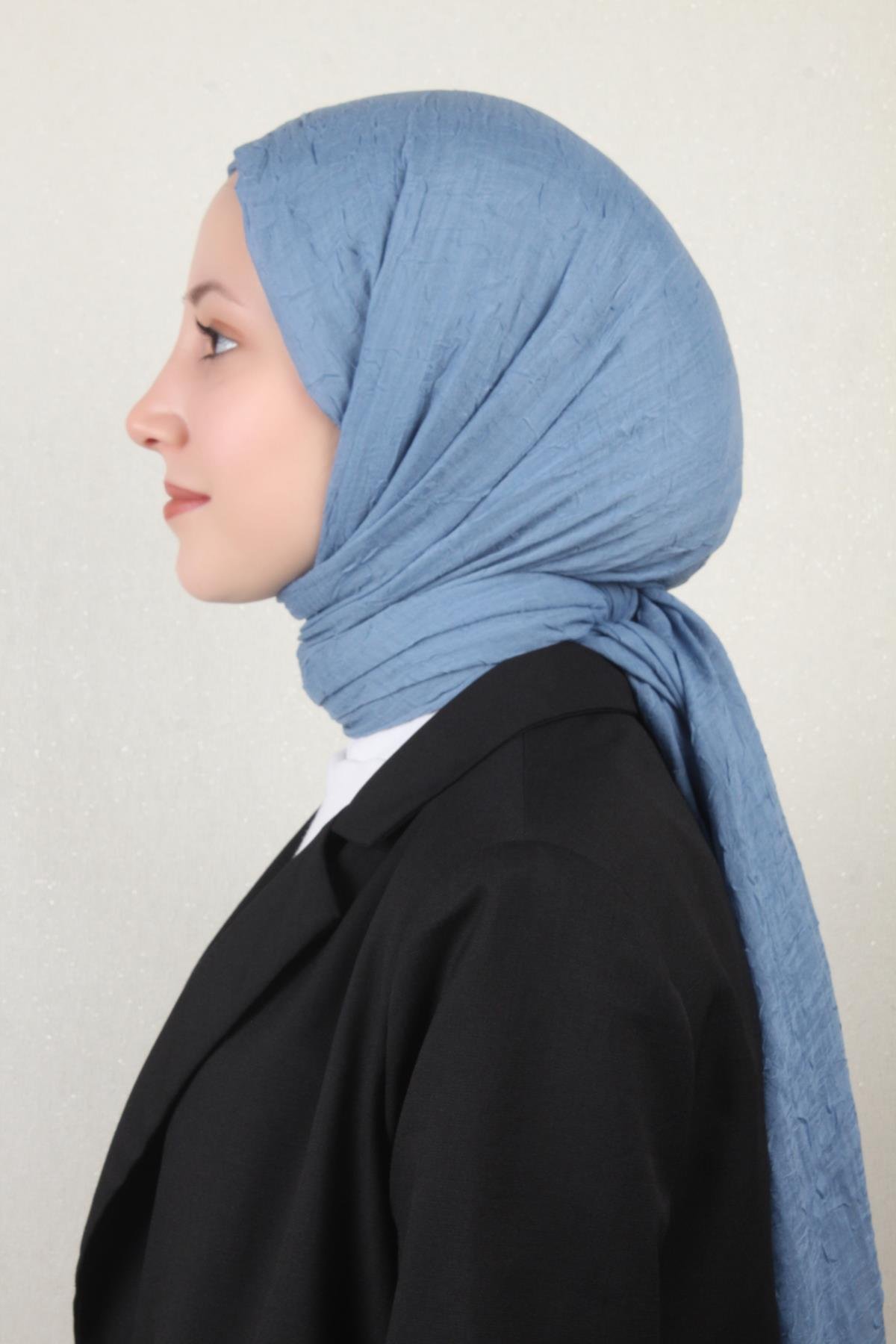 Bambu Kraşlı Şal 2724-88 Açık Mavi