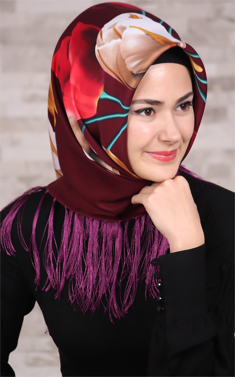 111-0010-03 PİRAMİT PÜSKÜLLÜ EŞARP FUŞYA