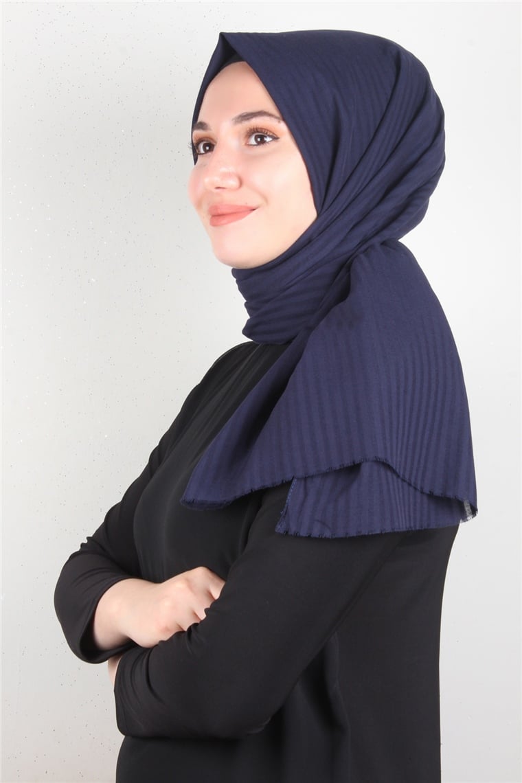 Çizgili Pamuk Şal 1969-33 Lacivert