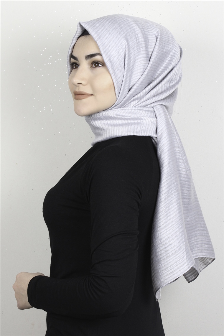Çizgili Royal Şal 1497-6 Gümüş