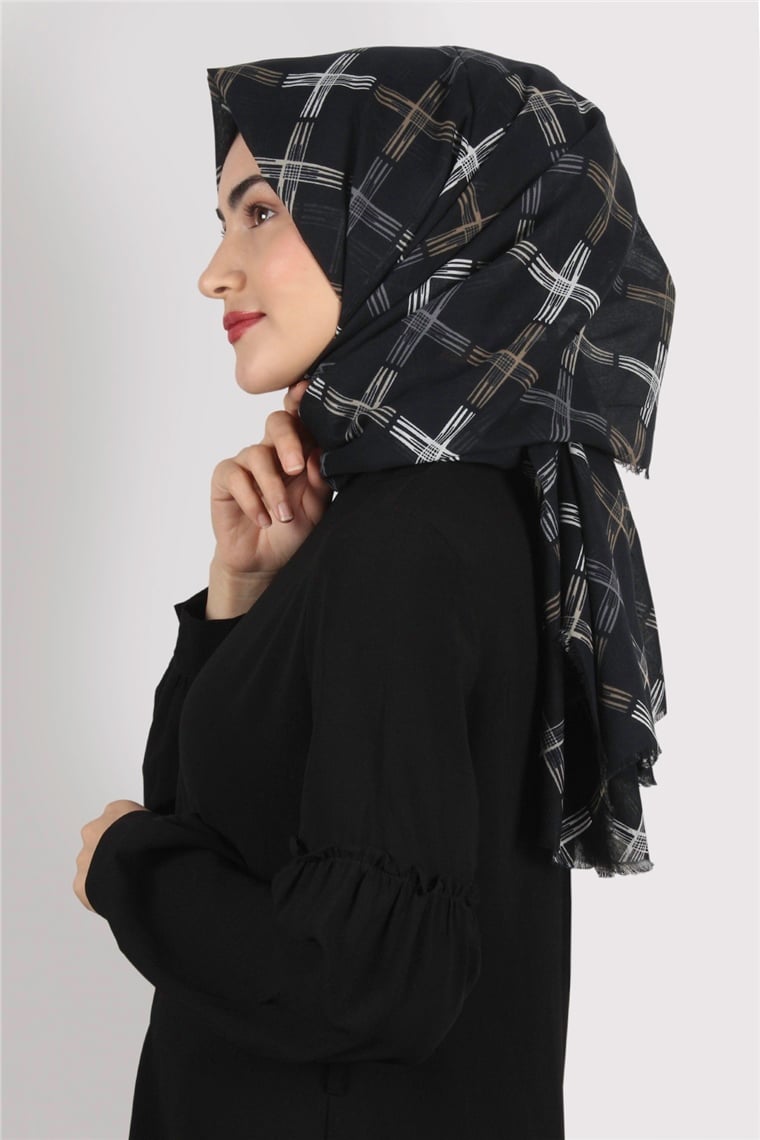 Coton Exculisive Şal 1947-10 Desenli Siyah