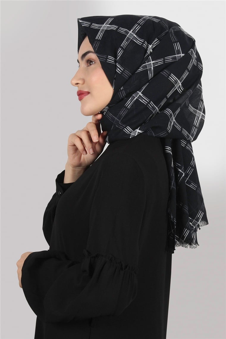 Coton Exculisive Şal 1947-11 Desenli Siyah