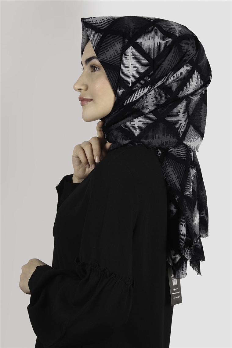 Coton Exculisive Şal 1947-14 Desenli Siyah