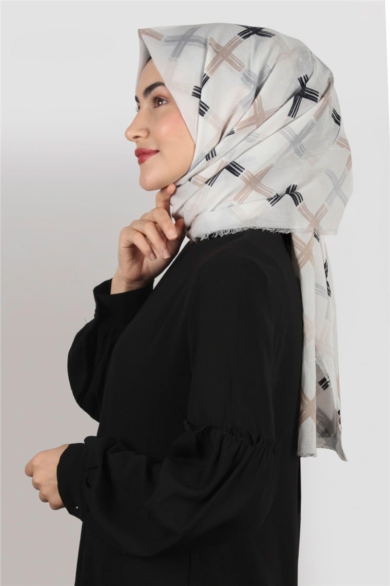 Coton Exculisive Şal 1947-3 Desenli Krem