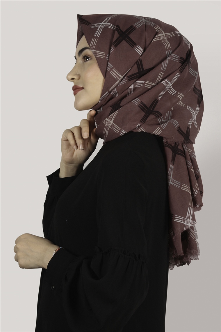 Coton Exculisive Şal 1947-6 Desenli Lacivert