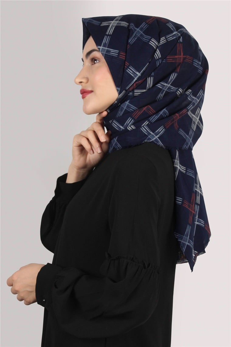 Coton Exculisive Şal 1947-7 Desenli Lacivert