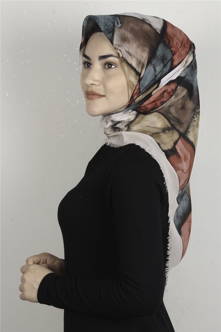 Coton Kare Eşarp 1674-10 Bej