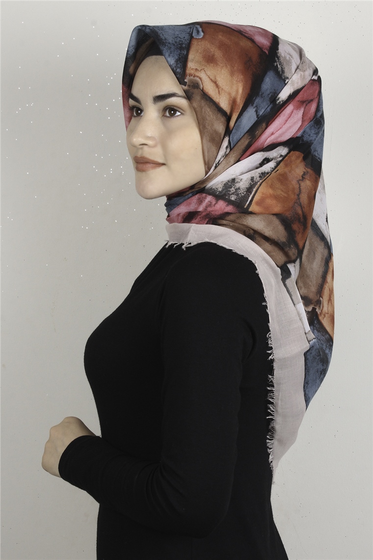 Coton Kare Eşarp 1674-12 Taş