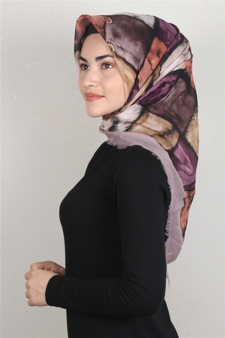 Coton Kare Eşarp 1674-15 Gül Kurusu