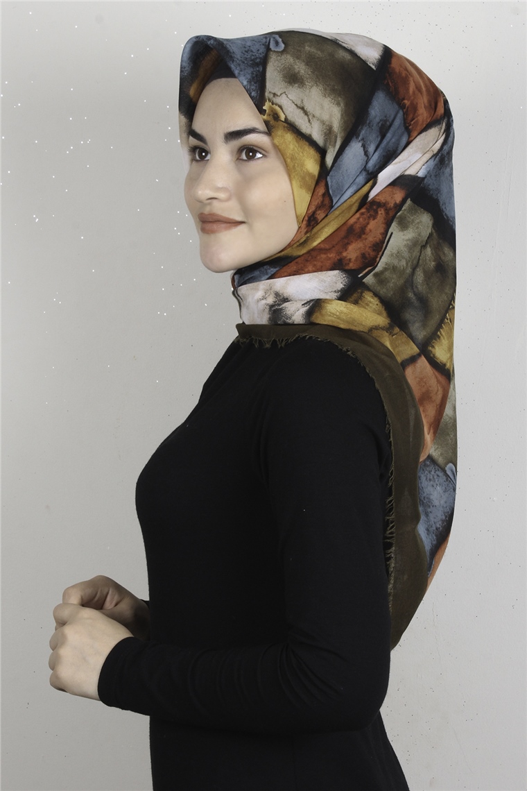 Coton Kare Eşarp 1674-2 Haki