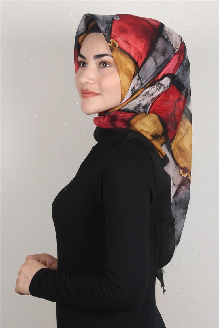 Coton Kare Eşarp 1674-3 Kırmızı