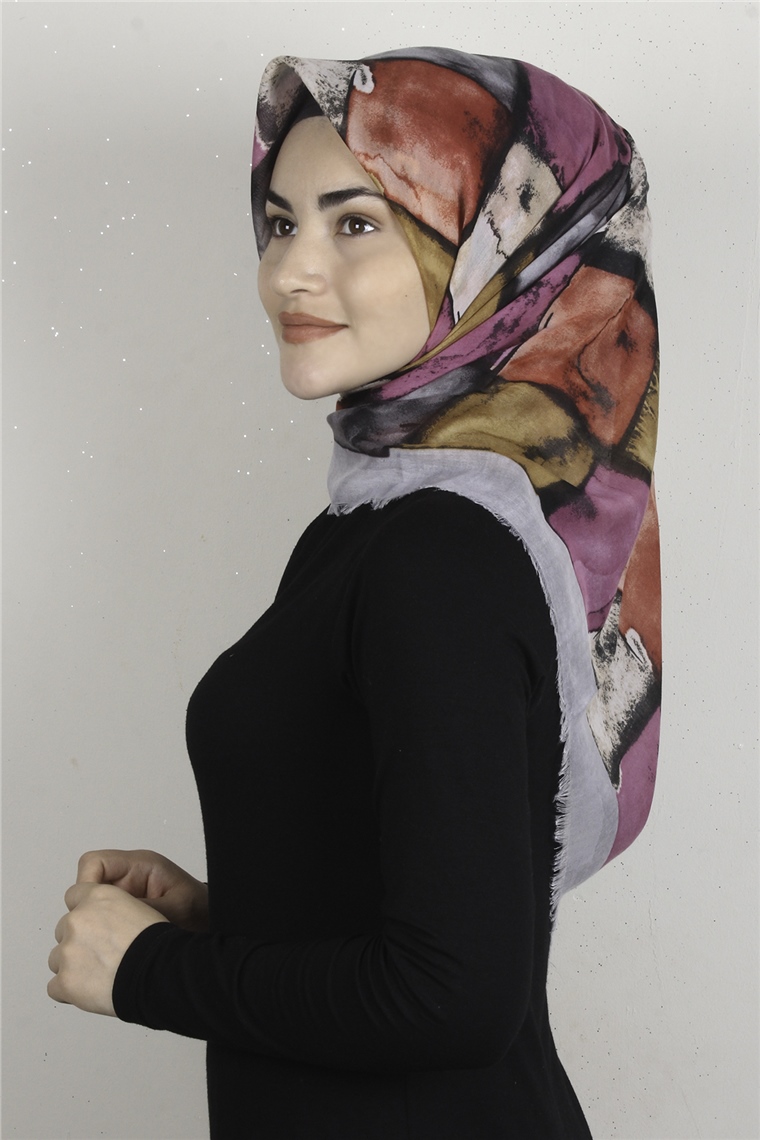 Coton Kare Eşarp 1674-4 Gri