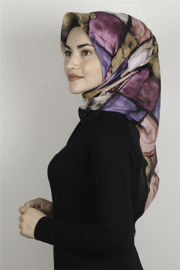 Coton Kare Eşarp 1674-6 Pembe