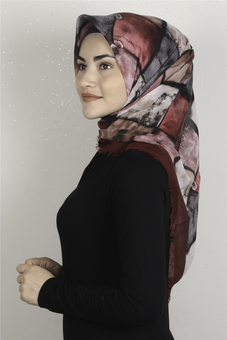 Coton Kare Eşarp 1674-9 Bordo