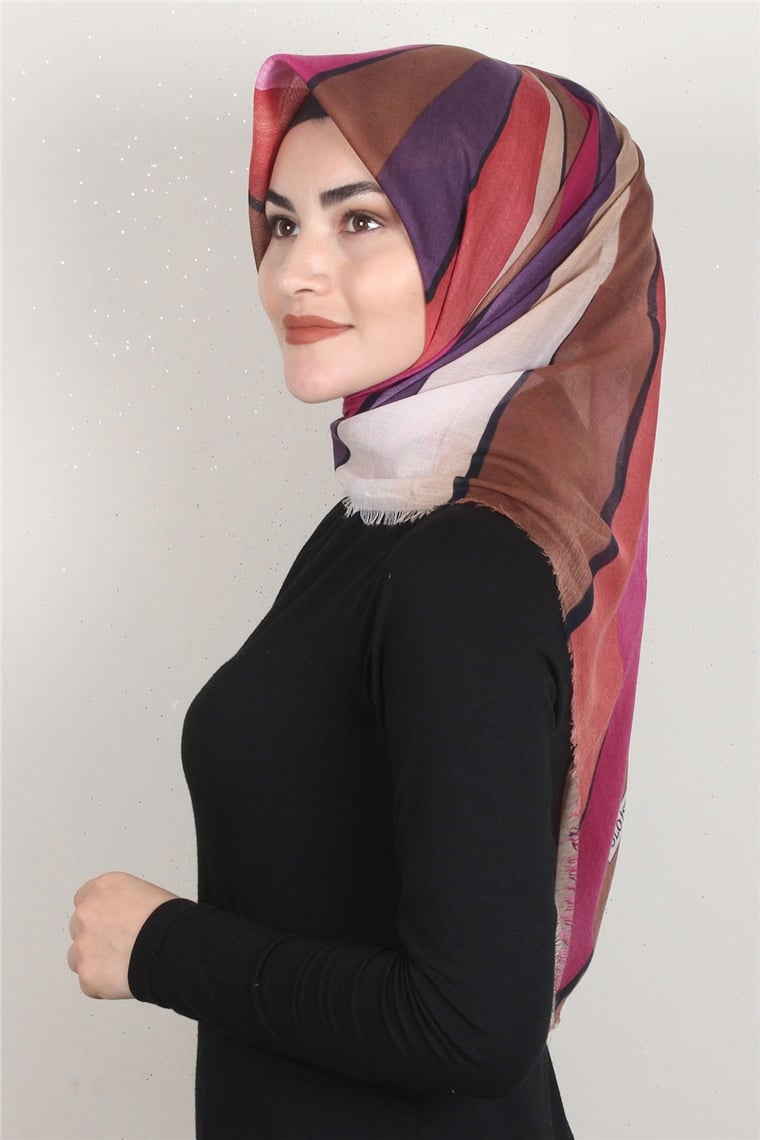 Coton Kare Eşarp 1678-10 Mercan 