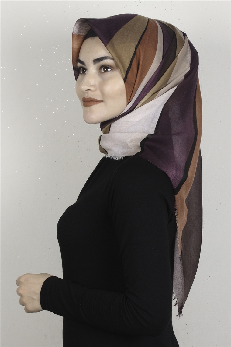 Coton Kare Eşarp 1678-12 Mor