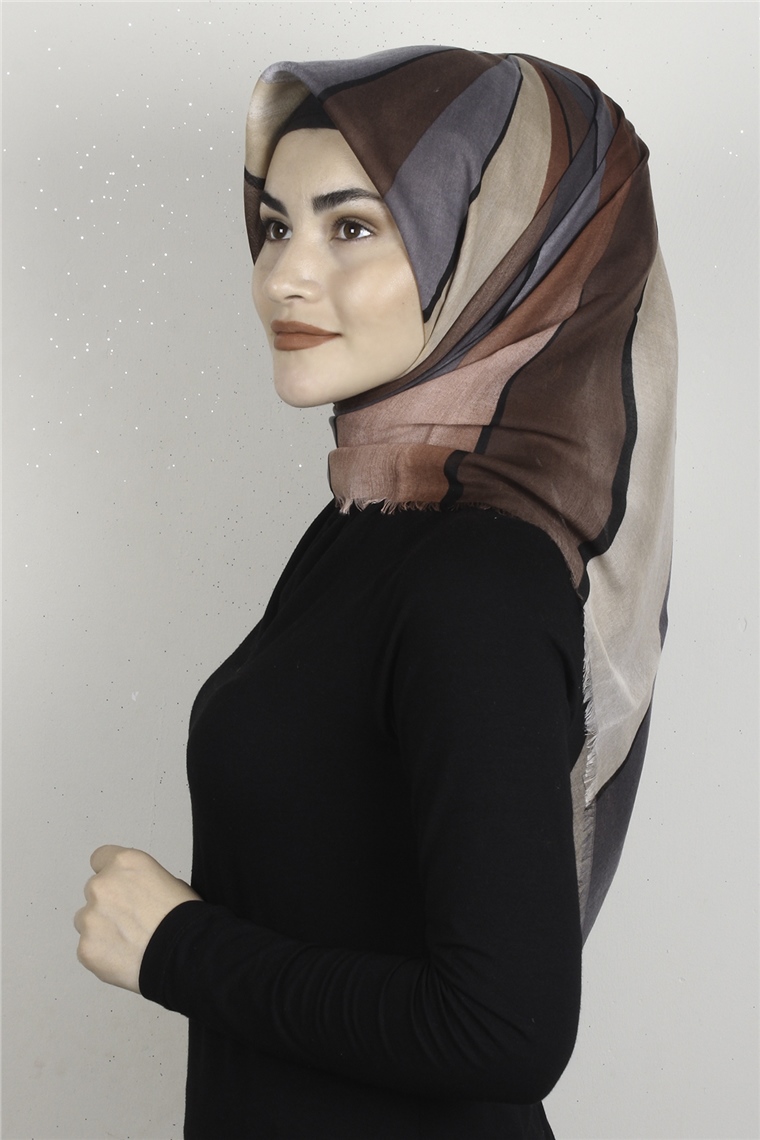 Coton Kare Eşarp 1678-14 Kahverengi