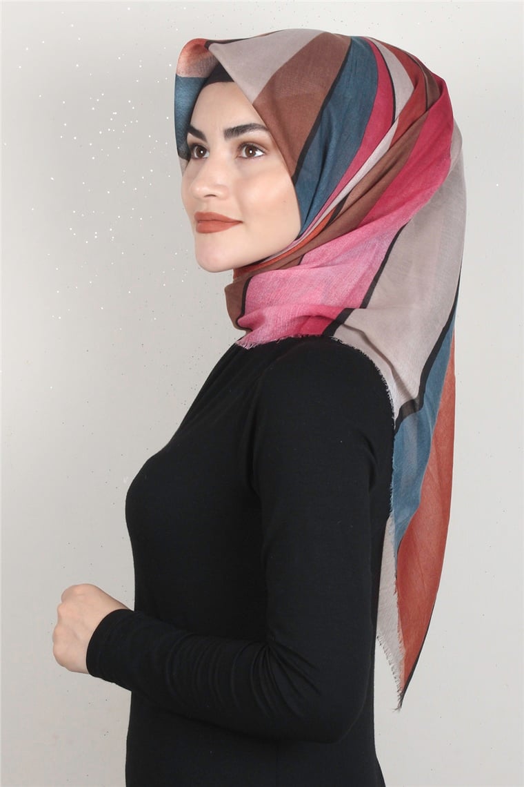 Coton Kare Eşarp 1678-15 Pembe