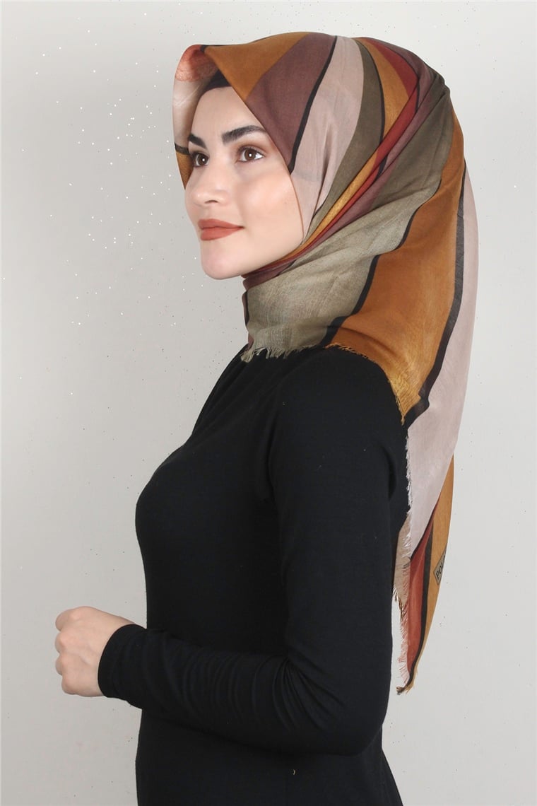 Coton Kare Eşarp 1678-16 Hardal