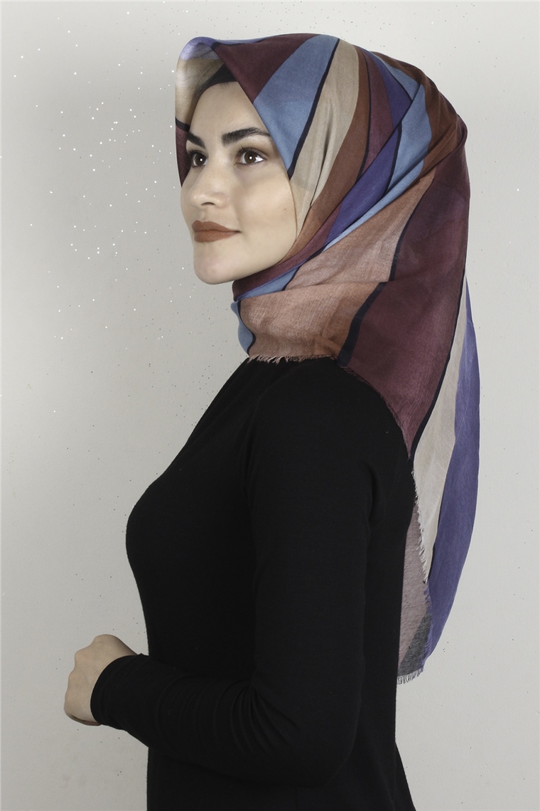 Coton Kare Eşarp 1678-2 Mavi