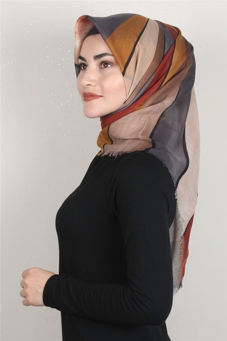 Coton Kare Eşarp 1678-3 Sütlü Kahve