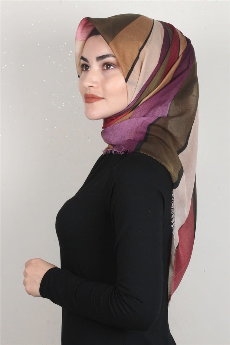 Coton Kare Eşarp 1678-5 Haki