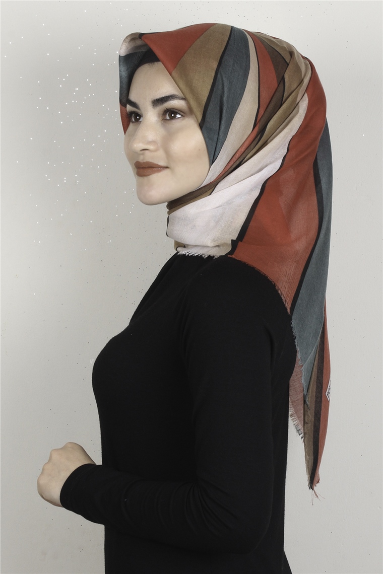 Coton Kare Eşarp 1678-8 Taba