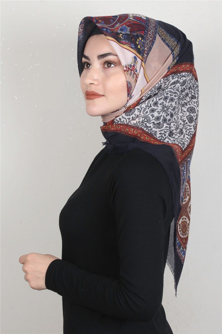 Coton Kare Eşarp 1679-1 Lacivert