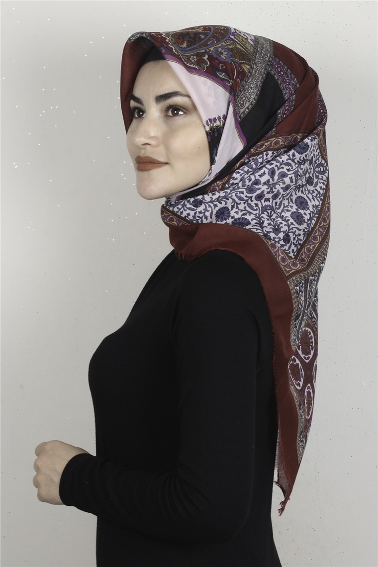 Coton Kare Eşarp 1679-10 Bordo