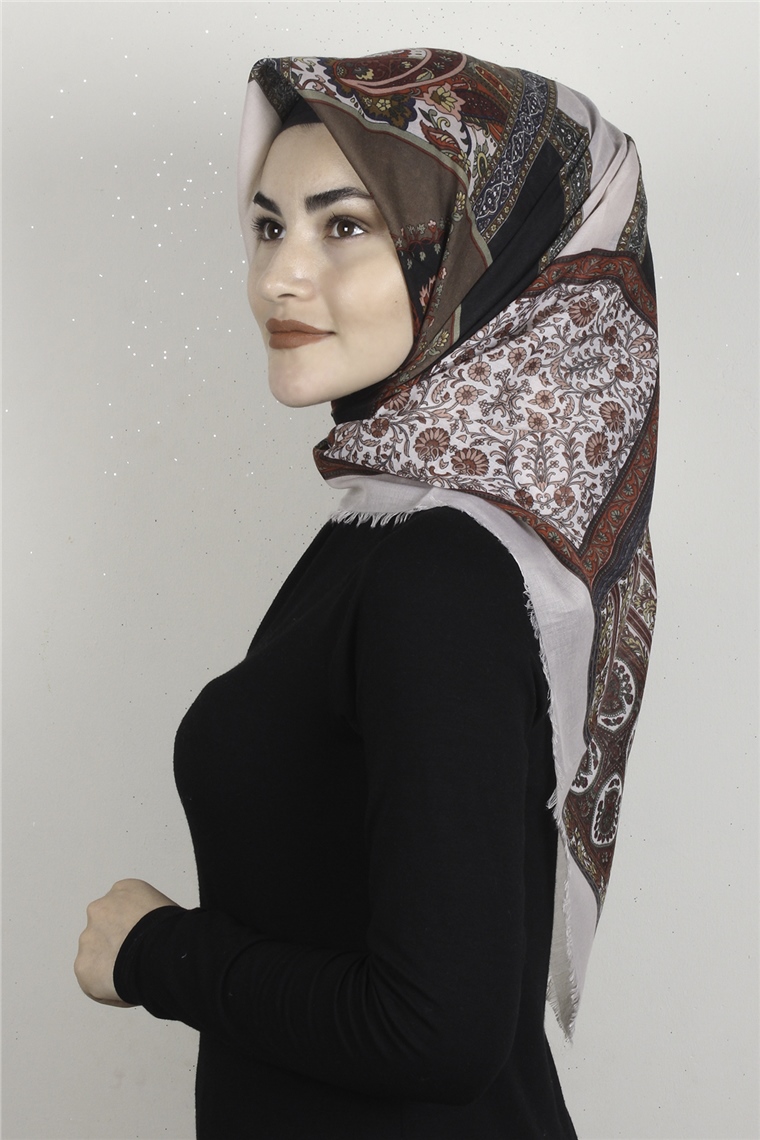 Coton Kare Eşarp 1679-11 Taş