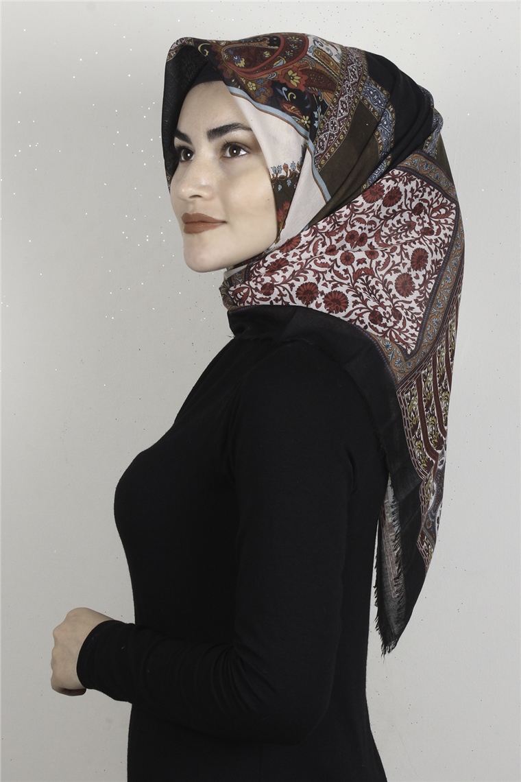 Coton Kare Eşarp 1679-12 Siyah