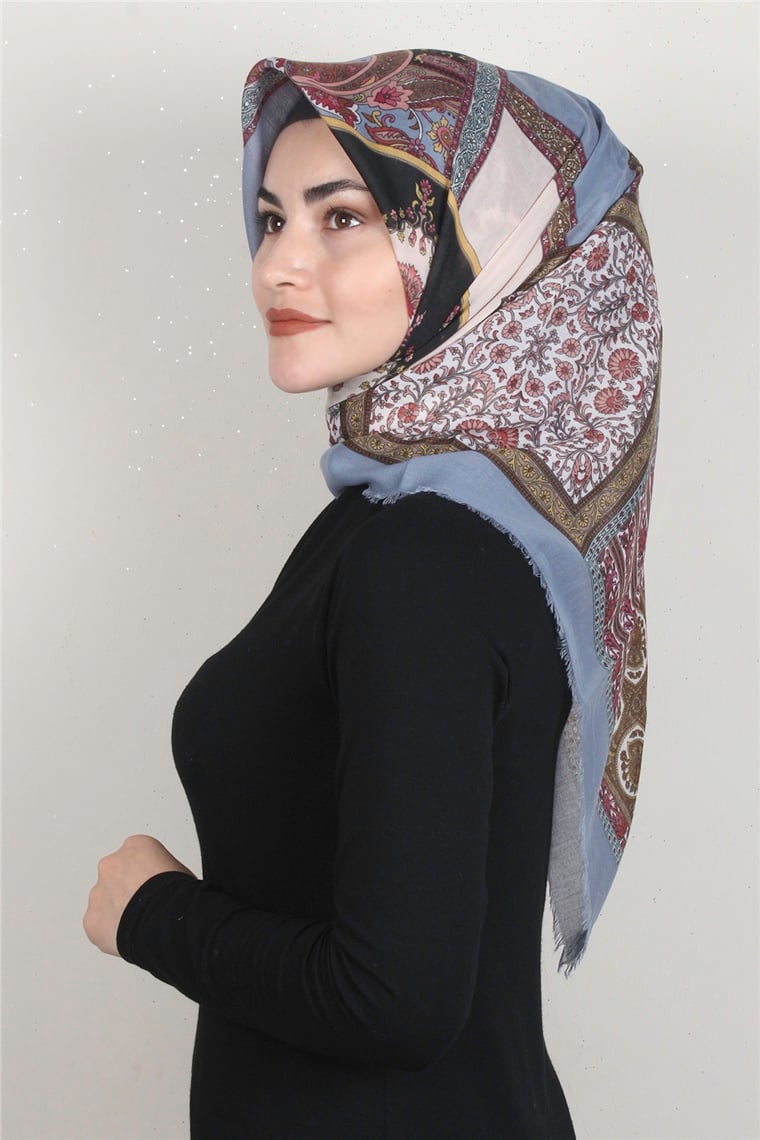 Coton Kare Eşarp 1679-13 Su Mavisi