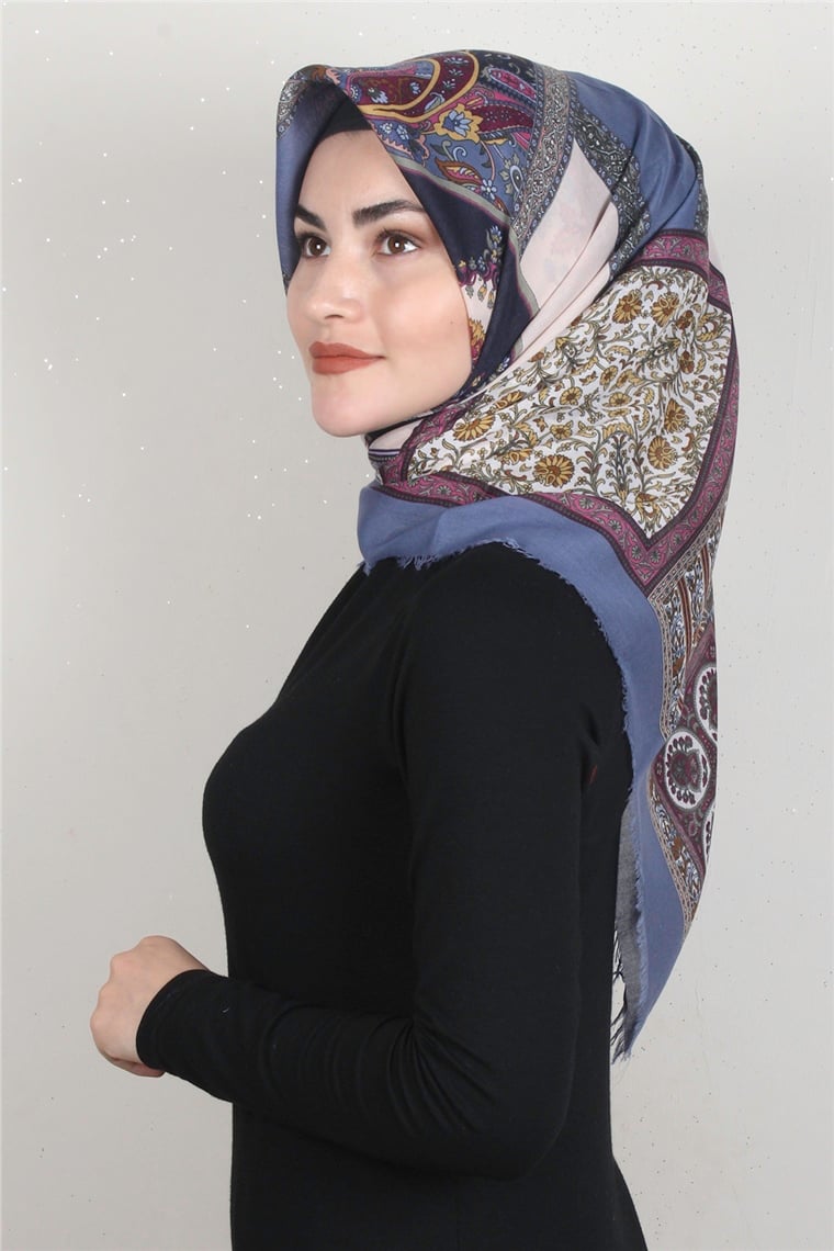 Coton Kare Eşarp 1679-14 İndigo