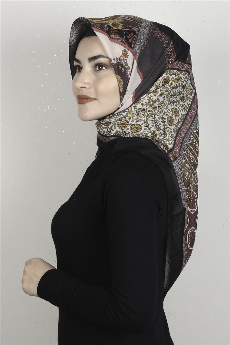 Coton Kare Eşarp 1679-15 Siyah