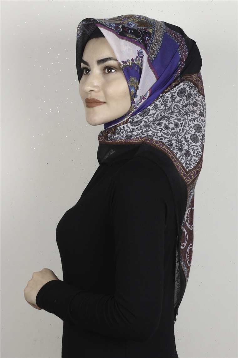 Coton Kare Eşarp 1679-17 Siyah