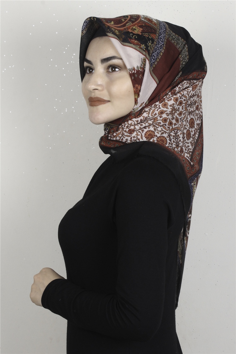 Coton Kare Eşarp 1679-18 Siyah