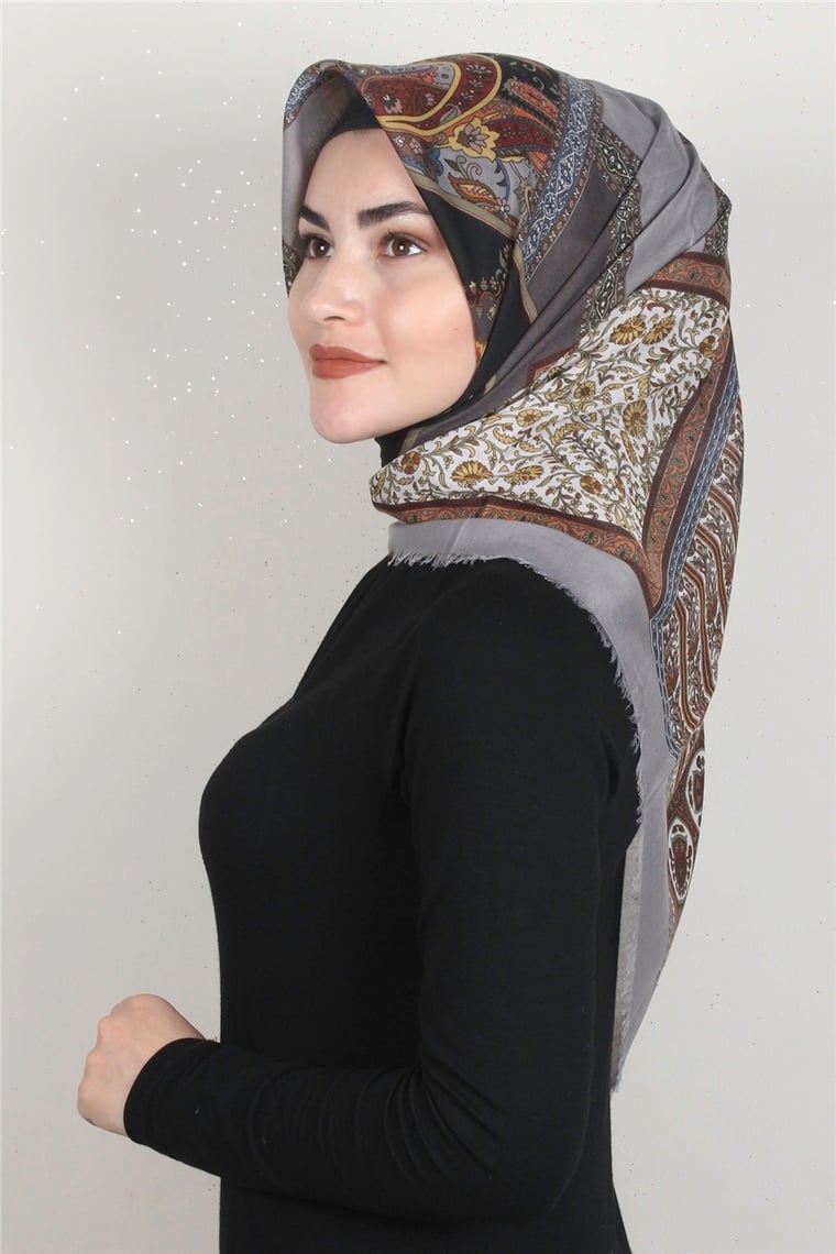 Coton Kare Eşarp 1679-19 Duman