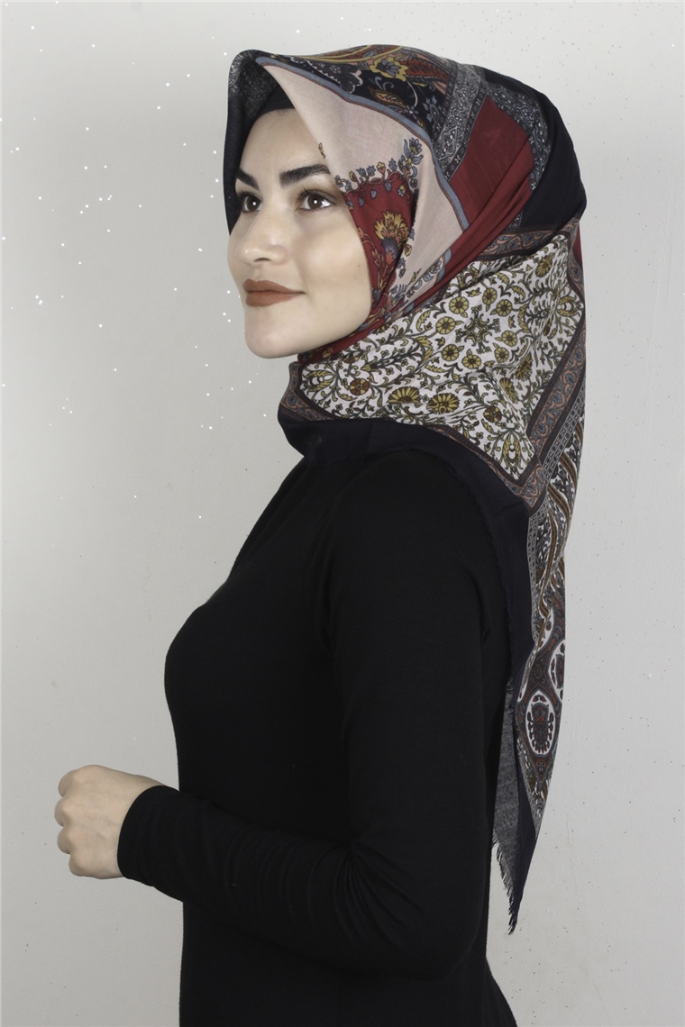 Coton Kare Eşarp 1679-2 Lacivert