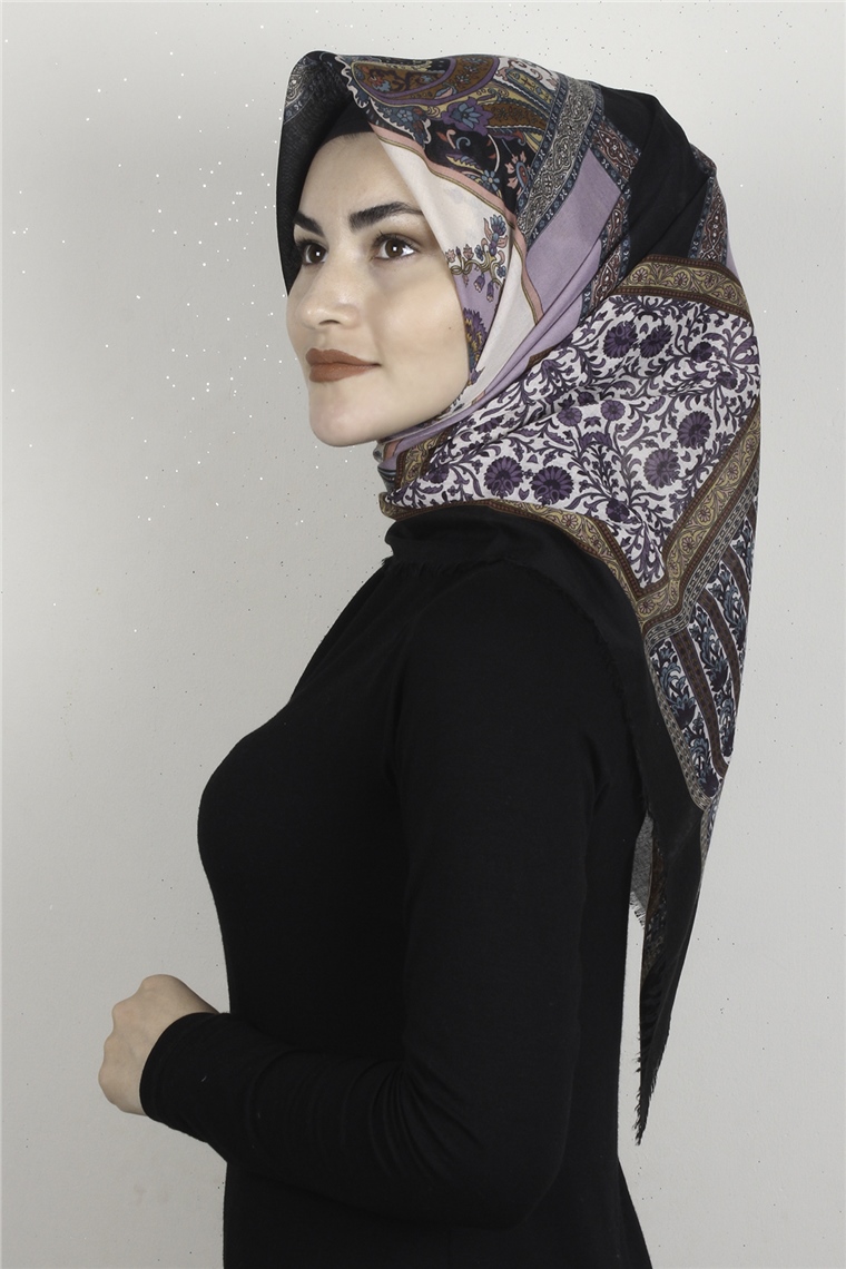 Coton Kare Eşarp 1679-20 Siyah