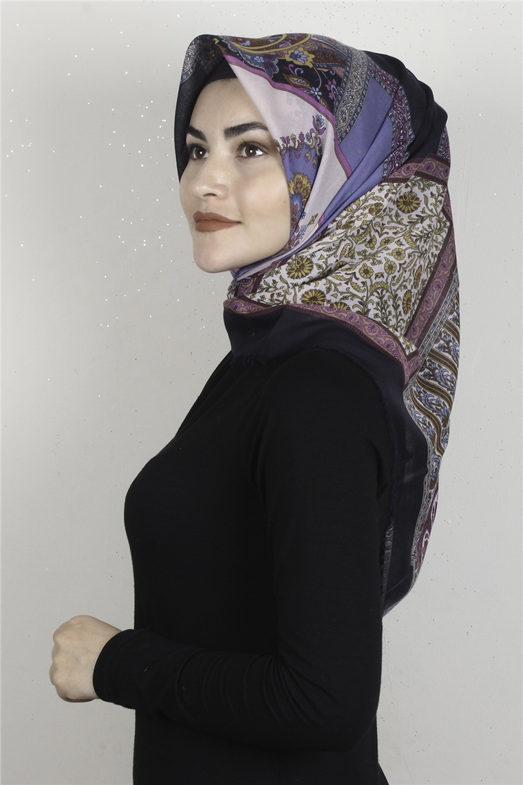 Coton Kare Eşarp 1679-21 Lacivert