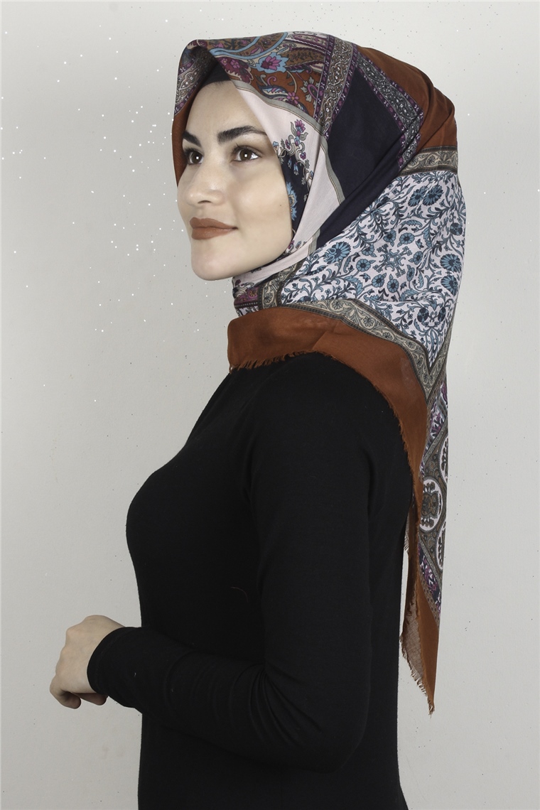 Coton Kare Eşarp 1679-23 Kiremit