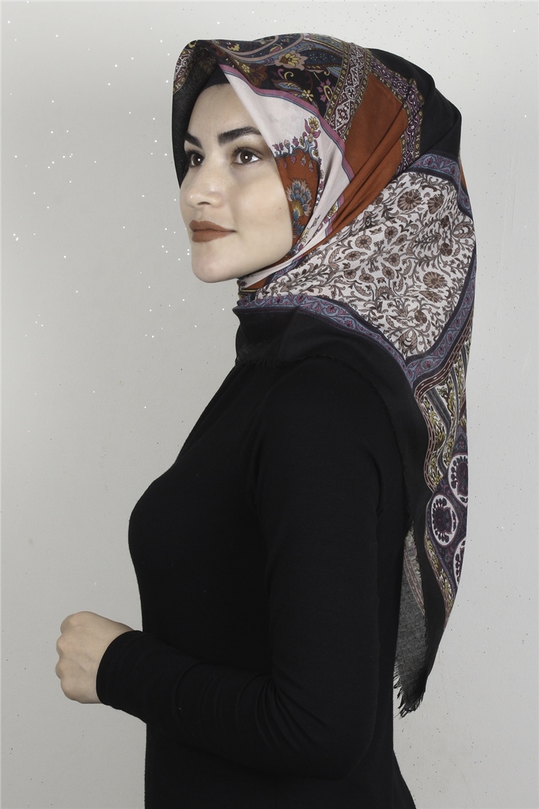 Coton Kare Eşarp 1679-4 Siyah