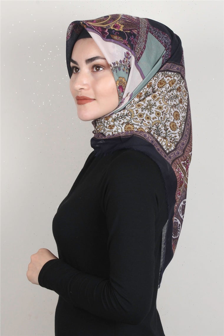 Coton Kare Eşarp 1679-5 Lacivert